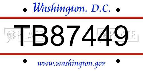 TB87449 District Of Columbia License Plate