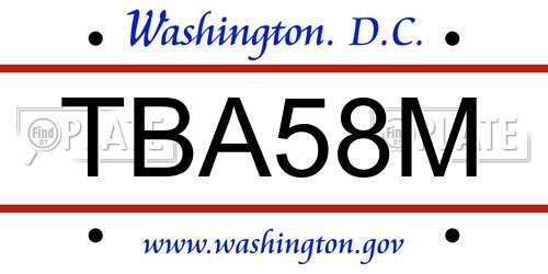 TBA58M District Of Columbia License Plate