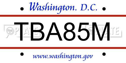 TBA85M District Of Columbia License Plate