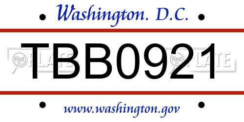 TBB0921 District Of Columbia License Plate