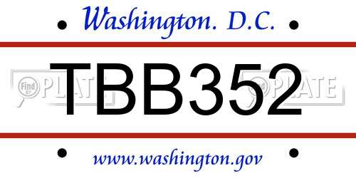 TBB352 District Of Columbia License Plate