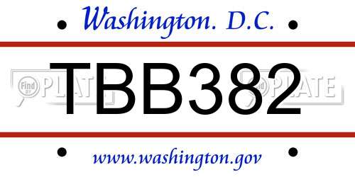 TBB382 District Of Columbia License Plate
