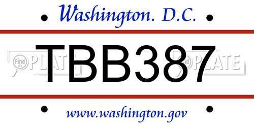TBB387 District Of Columbia License Plate