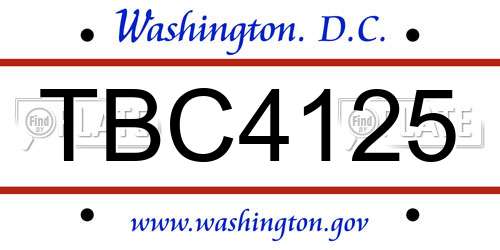 TBC4125 District Of Columbia License Plate