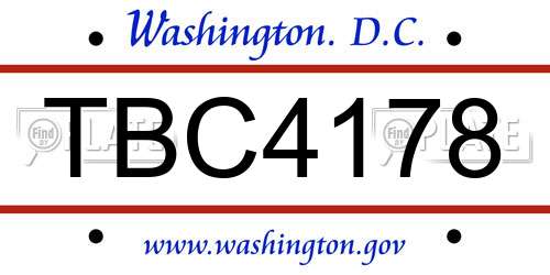 TBC4178 District Of Columbia License Plate