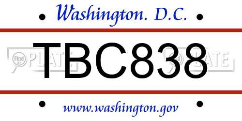 TBC838 District Of Columbia License Plate