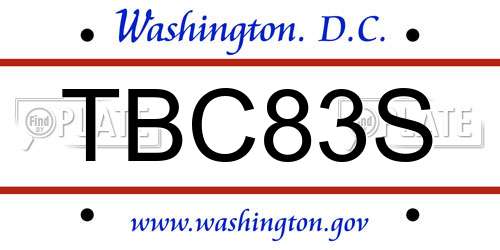 TBC83S District Of Columbia License Plate