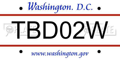 TBD02W District Of Columbia License Plate