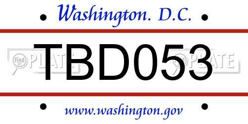 TBD053 District Of Columbia License Plate