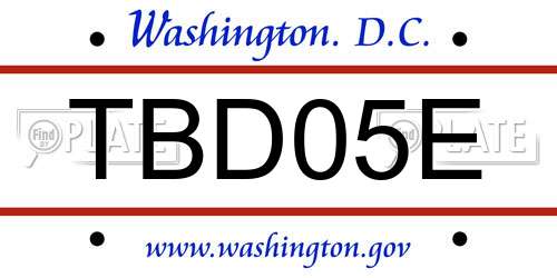 TBD05E District Of Columbia License Plate