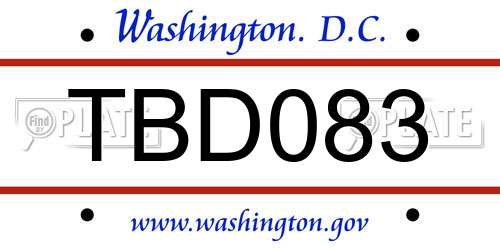 TBD083 District Of Columbia License Plate