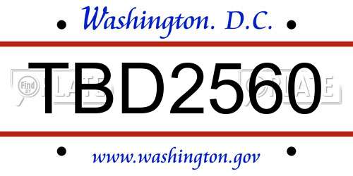 TBD2560 District Of Columbia License Plate