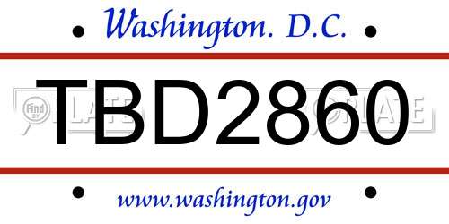 TBD2860 District Of Columbia License Plate