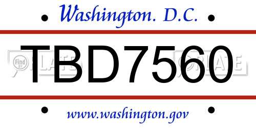 TBD7560 District Of Columbia License Plate