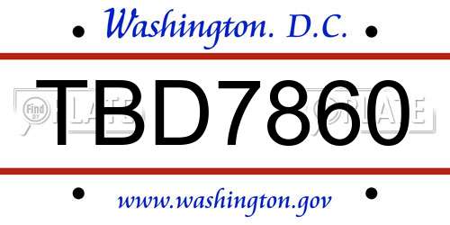 TBD7860 District Of Columbia License Plate