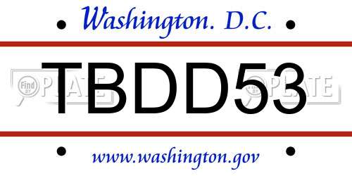 TBDD53 District Of Columbia License Plate