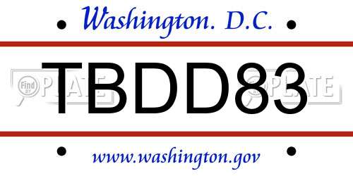 TBDD83 District Of Columbia License Plate