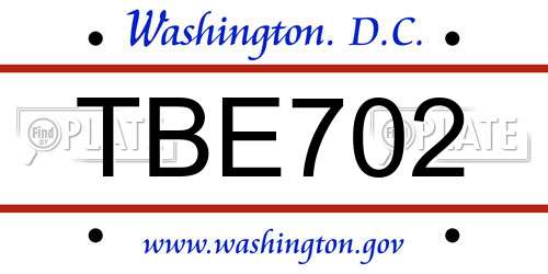 TBE702 District Of Columbia License Plate