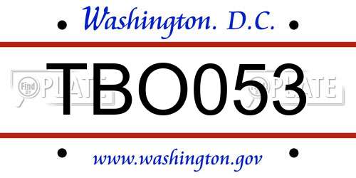 TBO053 District Of Columbia License Plate