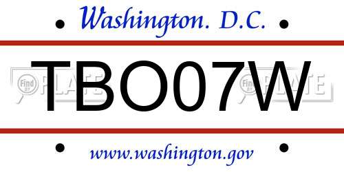 TBO07W District Of Columbia License Plate