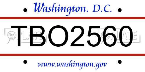TBO2560 District Of Columbia License Plate