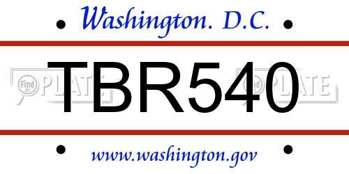 TBR540 District Of Columbia License Plate