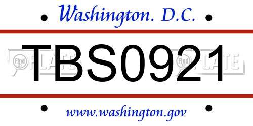 TBS0921 District Of Columbia License Plate