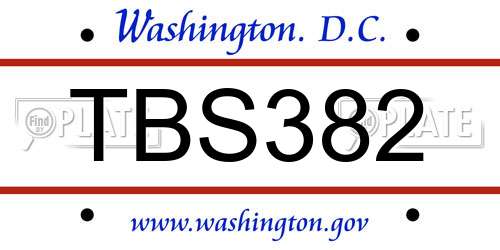 TBS382 District Of Columbia License Plate