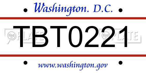 TBT0221 District Of Columbia License Plate