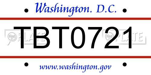TBT0721 District Of Columbia License Plate