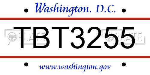 TBT3255 District Of Columbia License Plate
