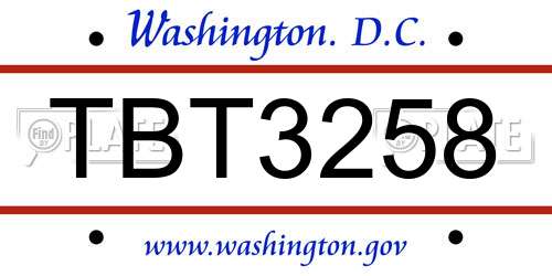 TBT3258 District Of Columbia License Plate
