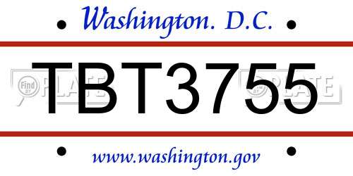 TBT3755 District Of Columbia License Plate