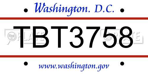 TBT3758 District Of Columbia License Plate