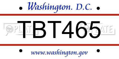 TBT465 District Of Columbia License Plate