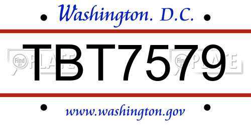 TBT7579 District Of Columbia License Plate