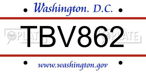 TBV862 District Of Columbia License Plate
