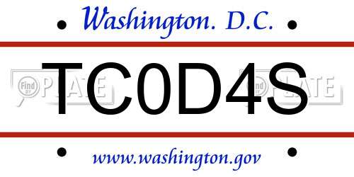 TC0D4S District Of Columbia License Plate