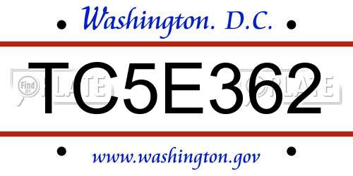 TC5E362 District Of Columbia License Plate