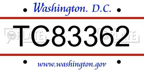 TC83362 District Of Columbia License Plate