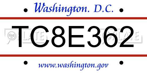 TC8E362 District Of Columbia License Plate