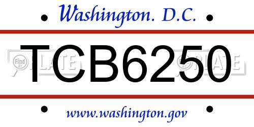 TCB6250 District Of Columbia License Plate