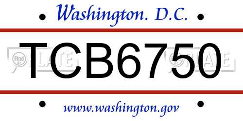 TCB6750 District Of Columbia License Plate