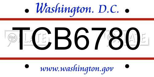 TCB6780 District Of Columbia License Plate
