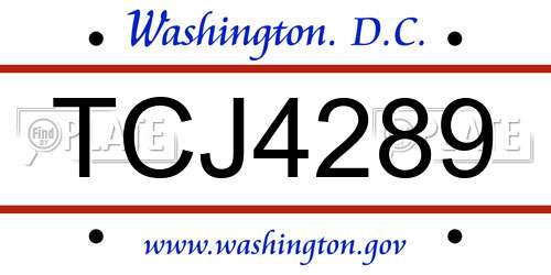 TCJ4289 District Of Columbia License Plate