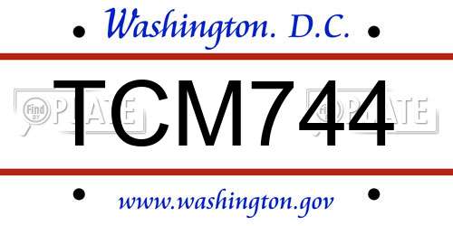 TCM744 District Of Columbia License Plate