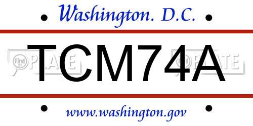 TCM74A District Of Columbia License Plate