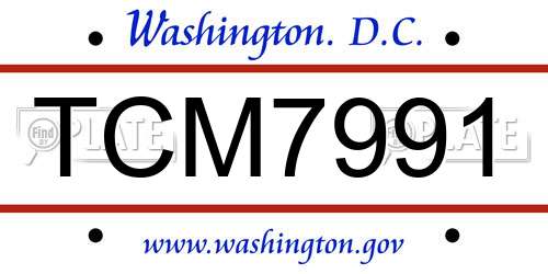 TCM7991 District Of Columbia License Plate