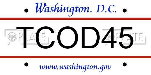 TCOD45 District Of Columbia License Plate
