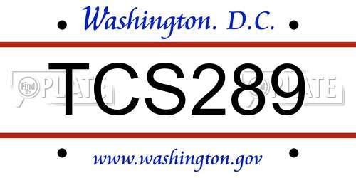 TCS289 District Of Columbia License Plate